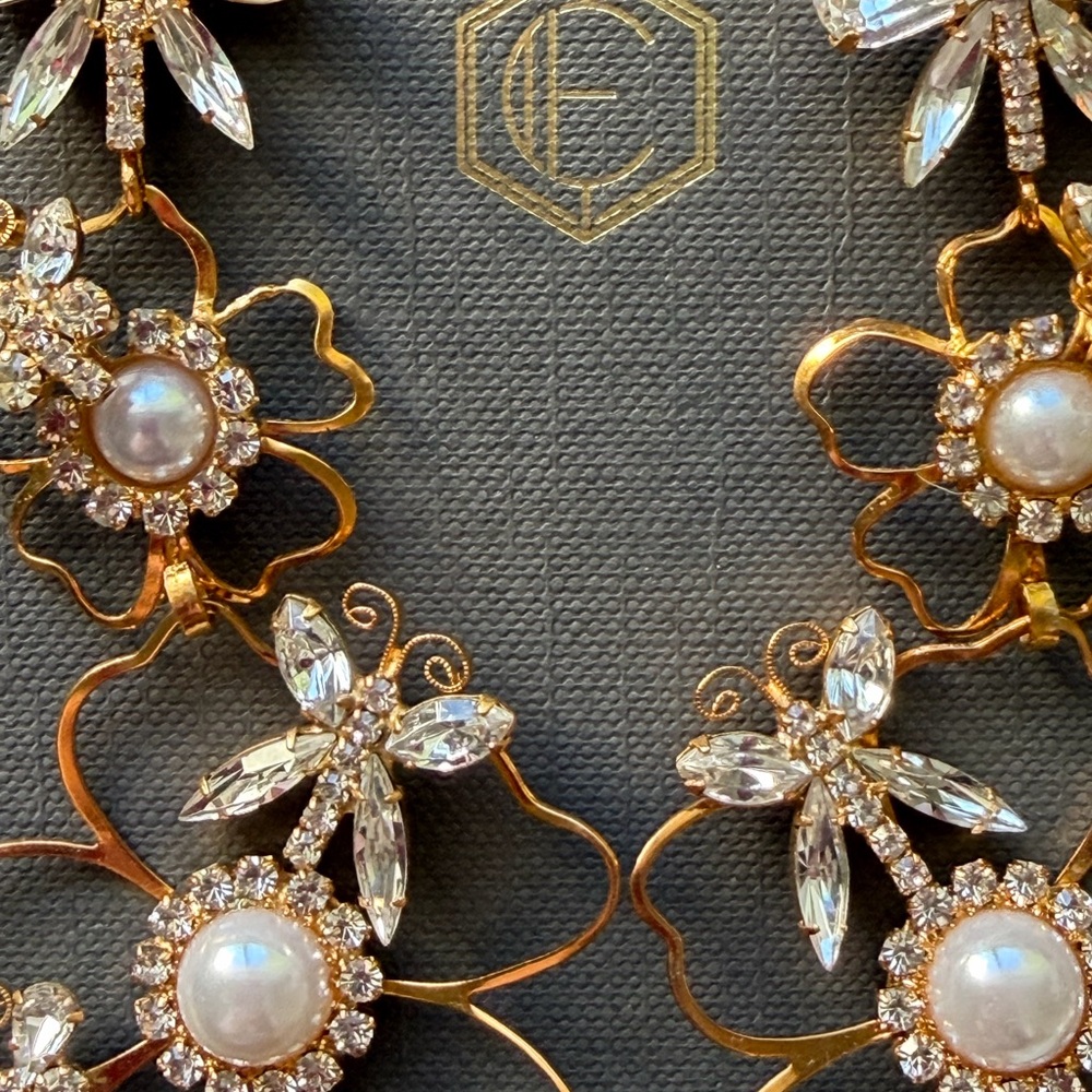 NWT Elizabeth Cole Floral Dangle Earrings - Picture 3 of 10